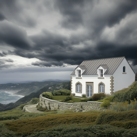 Toit en GRANUM EXTRA granite en bord de mer Maison individuelle en bord de mer avec du zinc GRANUM EXTRA granite