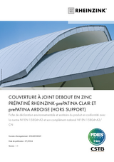 COUVERTURE À JOINT DEBOUT EN ZINC PRÉPATINÉ RHEINZINK-prePATINA CLAIR ET prePATINA ARDOISE (HORS SUPPORT)