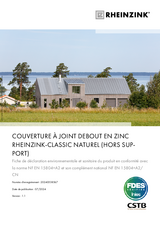 COUVERTURE À JOINT DEBOUT EN ZINC RHEINZINK-CLASSIC NATUREL (HORS SUPPORT)