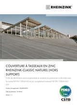 COUVERTURE À TASSEAUX EN ZINC RHEINZINK-CLASSIC NATUREL (HORS SUPPORT)